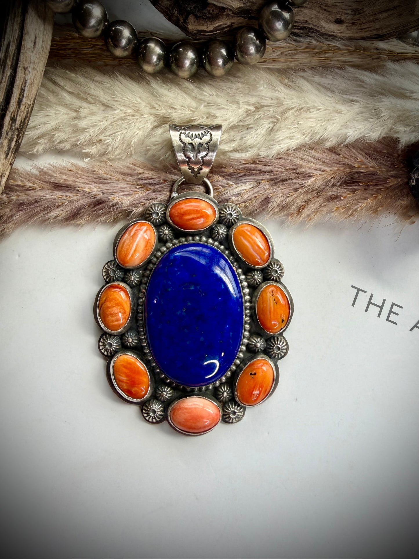 Lapis & Orange Spiny Cluster Pendant