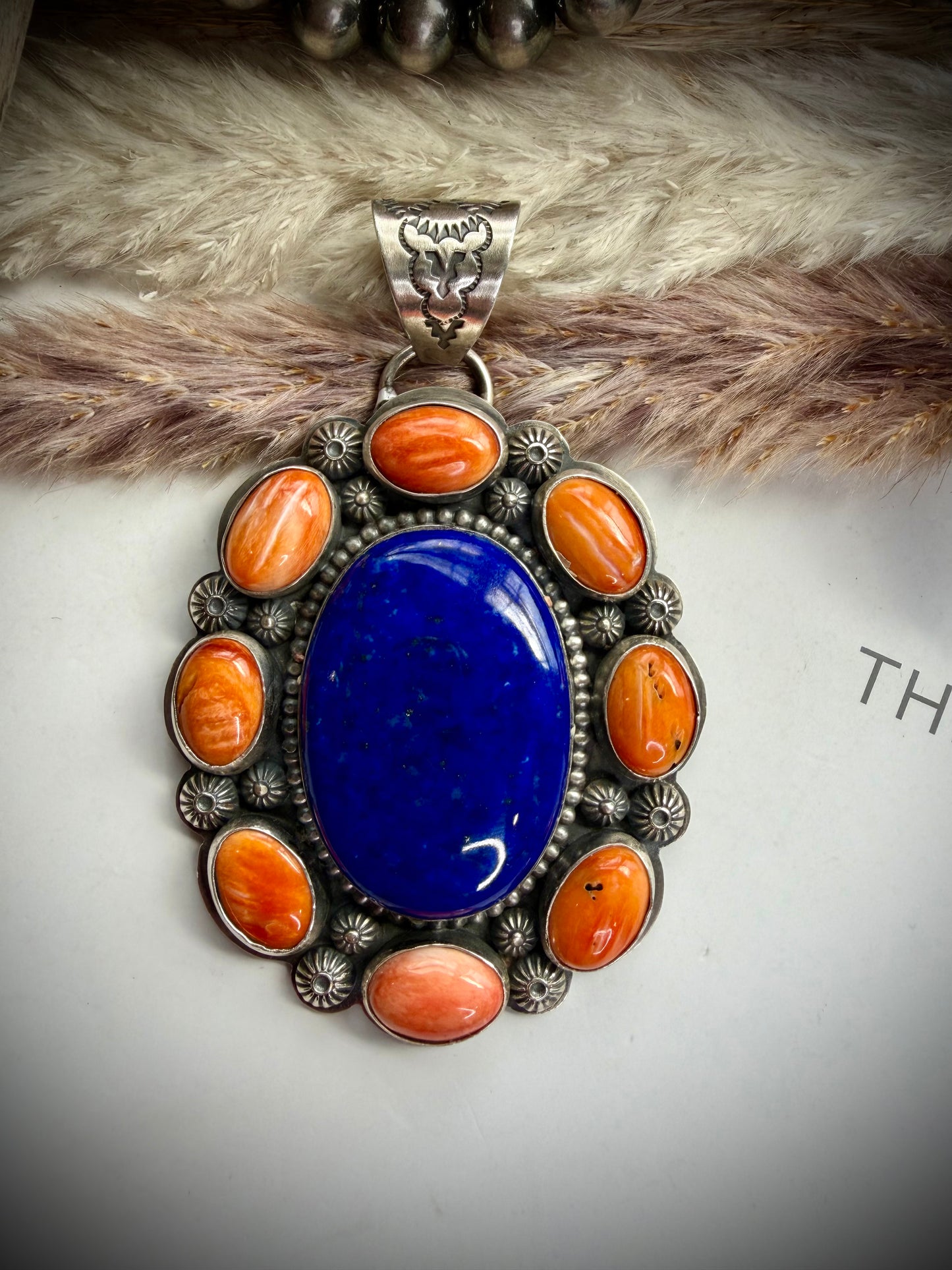 Lapis & Orange Spiny Cluster Pendant