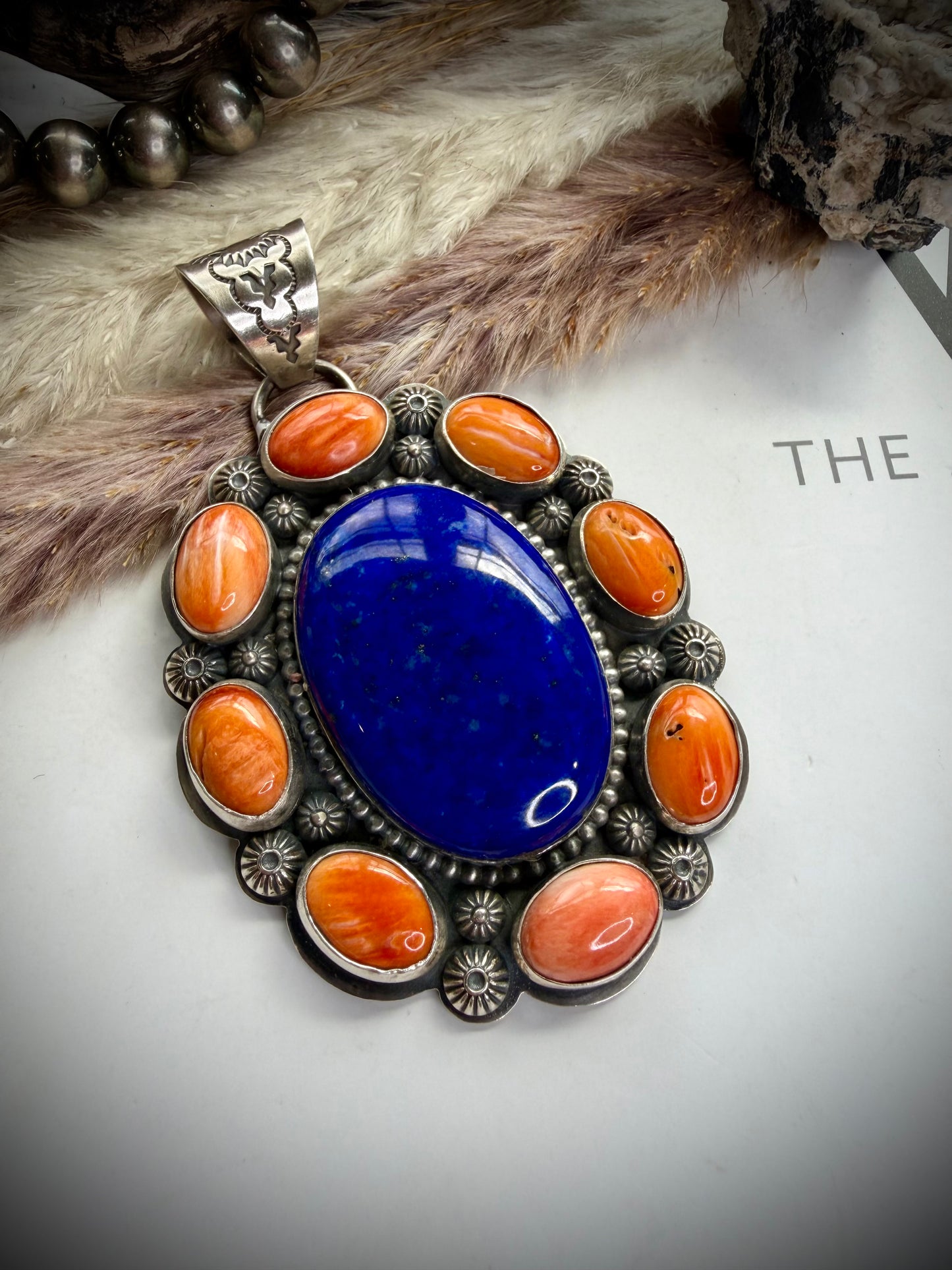 Lapis & Orange Spiny Cluster Pendant