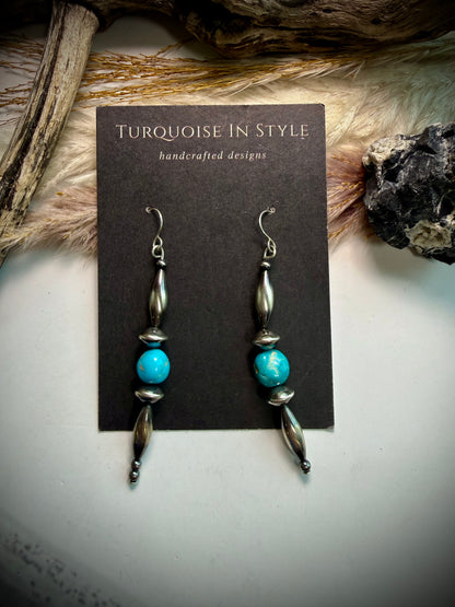 Silver Torpedo Pearl Earrings with Turquoise
