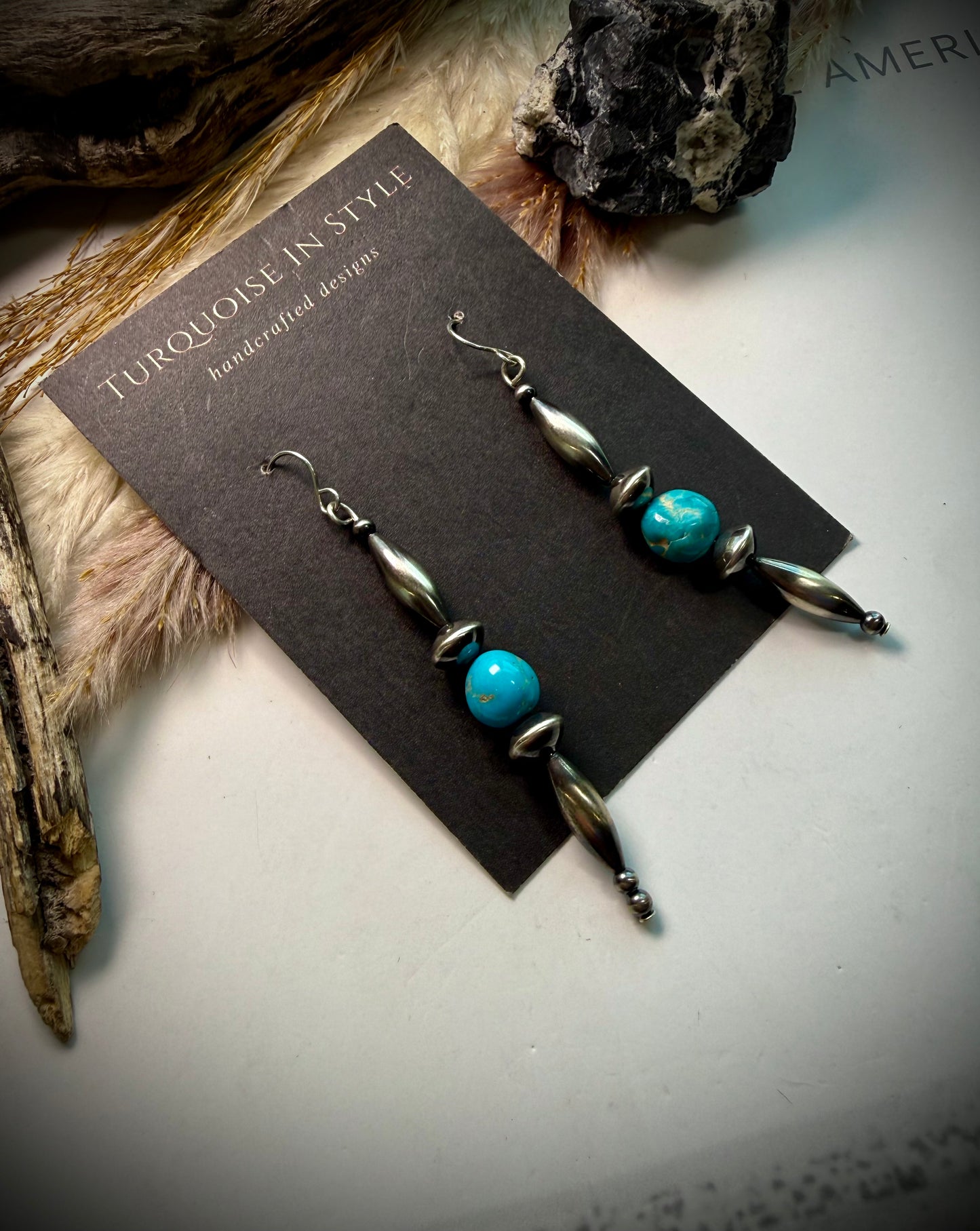 Silver Torpedo Pearl Earrings with Turquoise