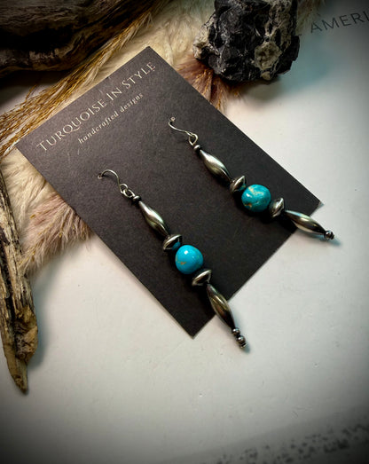 Silver Torpedo Pearl Earrings with Turquoise