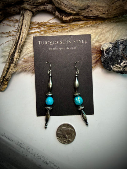 Silver Torpedo Pearl Earrings with Turquoise