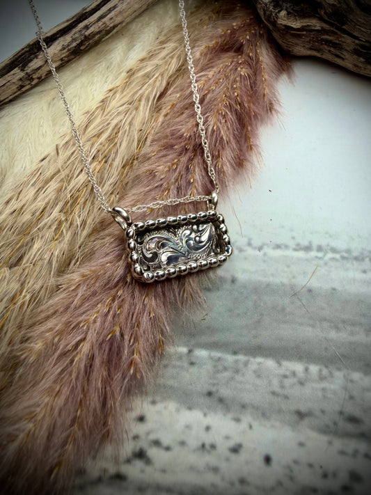 Arlene Lewis Sterling Tooled Stamped Silver Bar Necklace