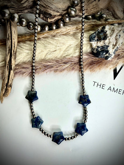 18" Sodalite Stars & 4mm Sterling Pearl Necklace