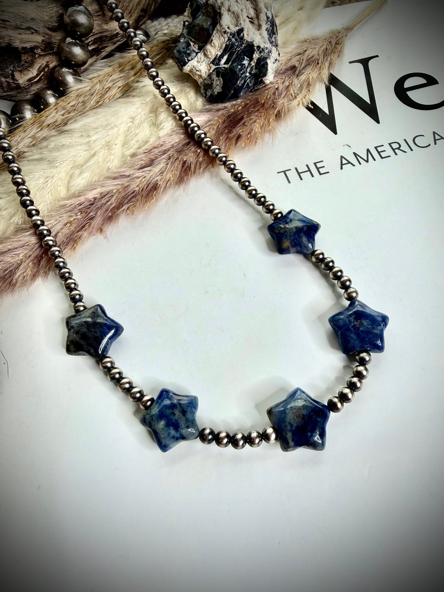 18" Sodalite Stars & 4mm Sterling Pearl Necklace