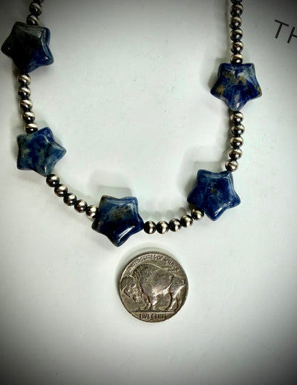 18" Sodalite Stars & 4mm Sterling Pearl Necklace