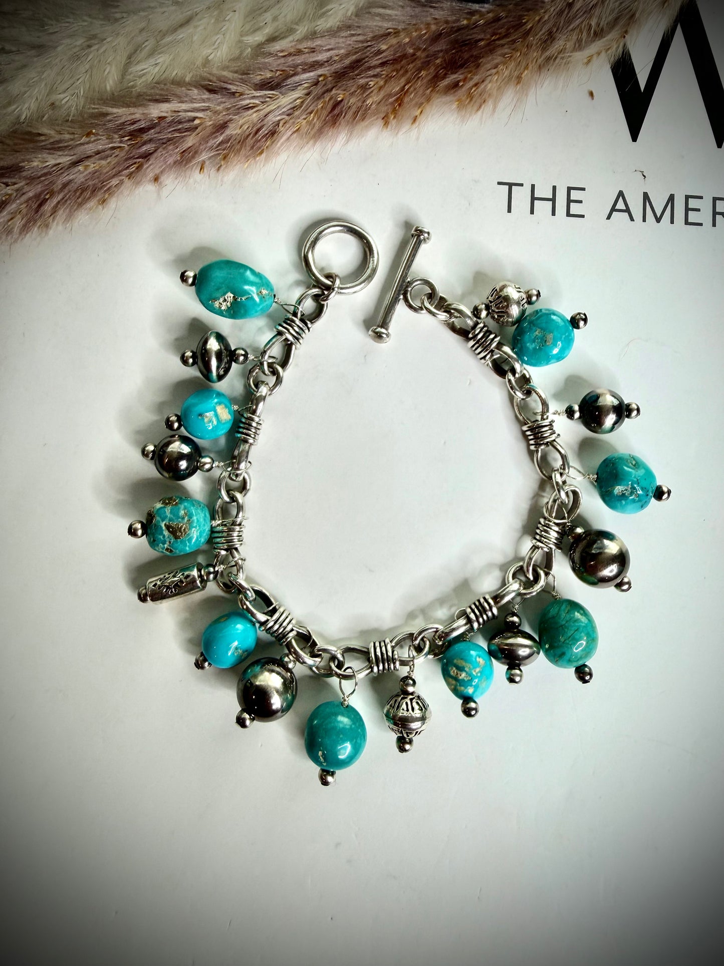 Blue Sonoran Charm Bracelet with Saucers and Pearls