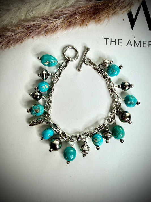 Blue Sonoran Charm Bracelet with Saucers and Pearls
