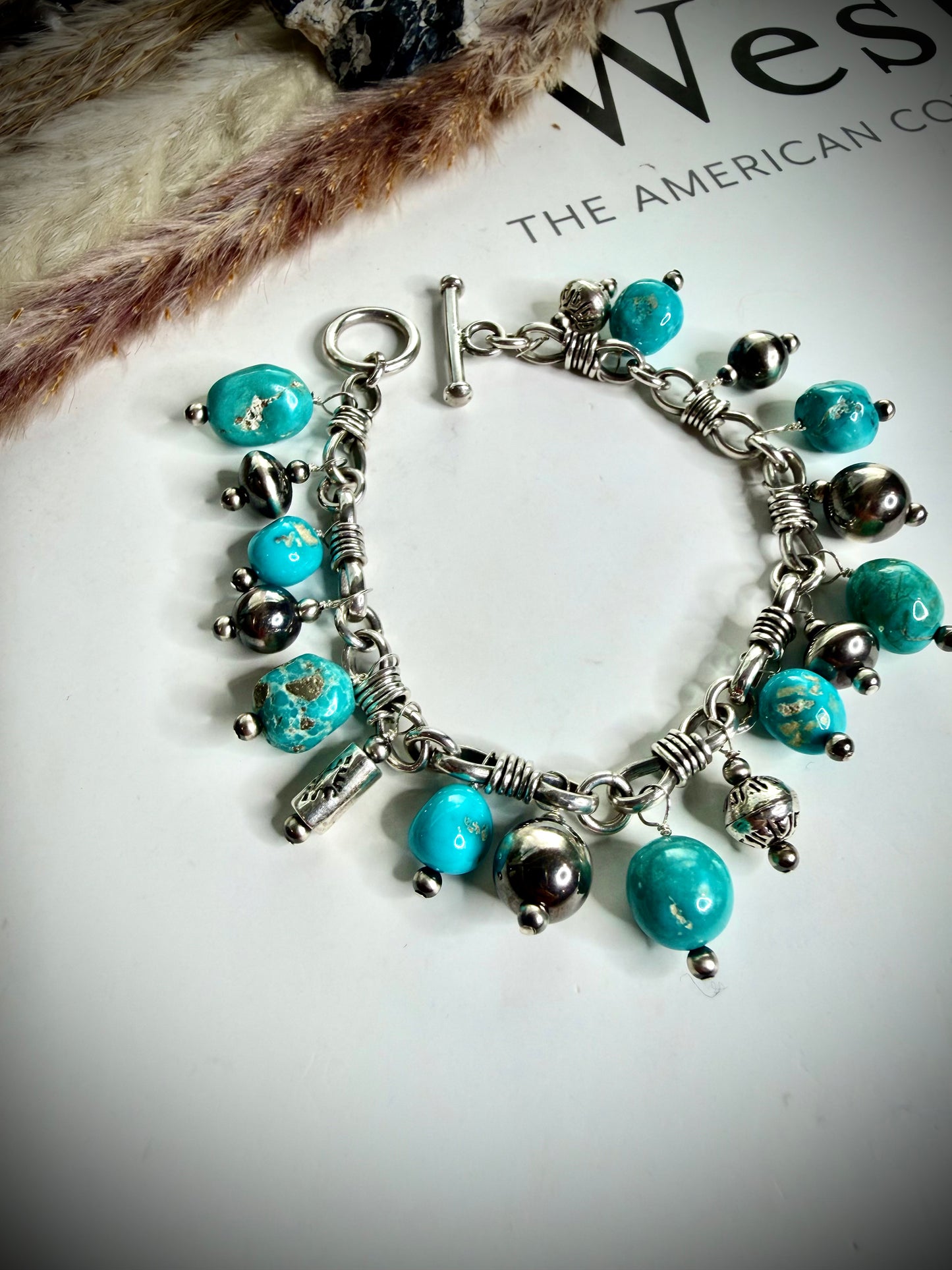 Blue Sonoran Charm Bracelet with Saucers and Pearls