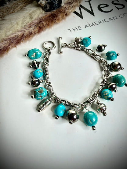 Blue Sonoran Charm Bracelet with Saucers and Pearls