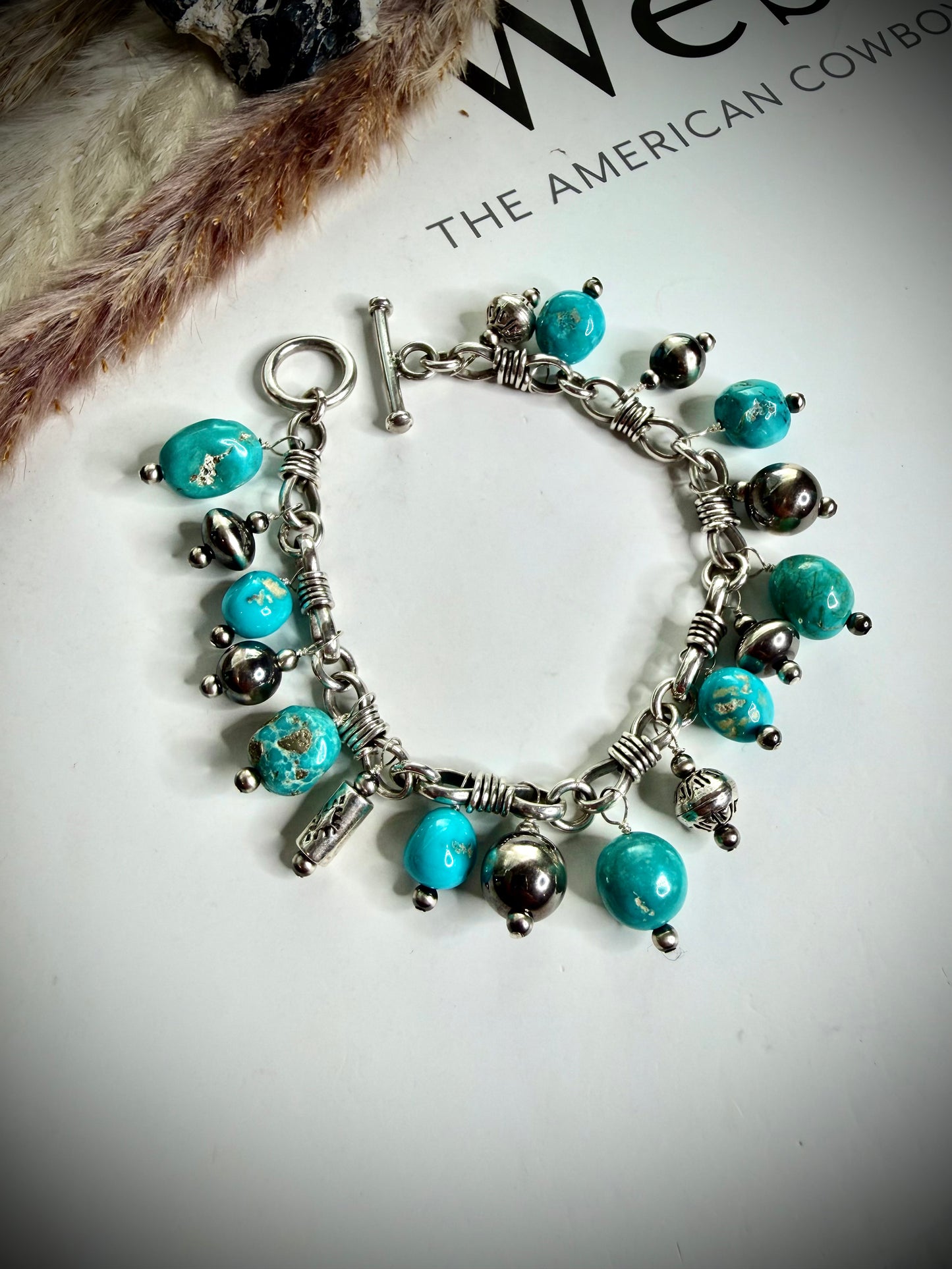 Blue Sonoran Charm Bracelet with Saucers and Pearls