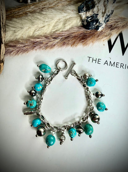 Blue Sonoran Charm Bracelet with Saucers and Pearls