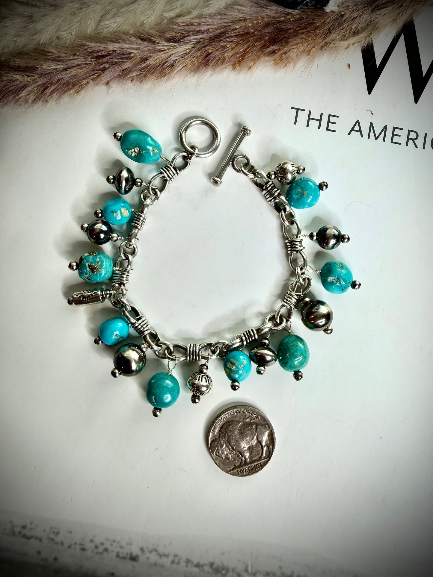 Blue Sonoran Charm Bracelet with Saucers and Pearls