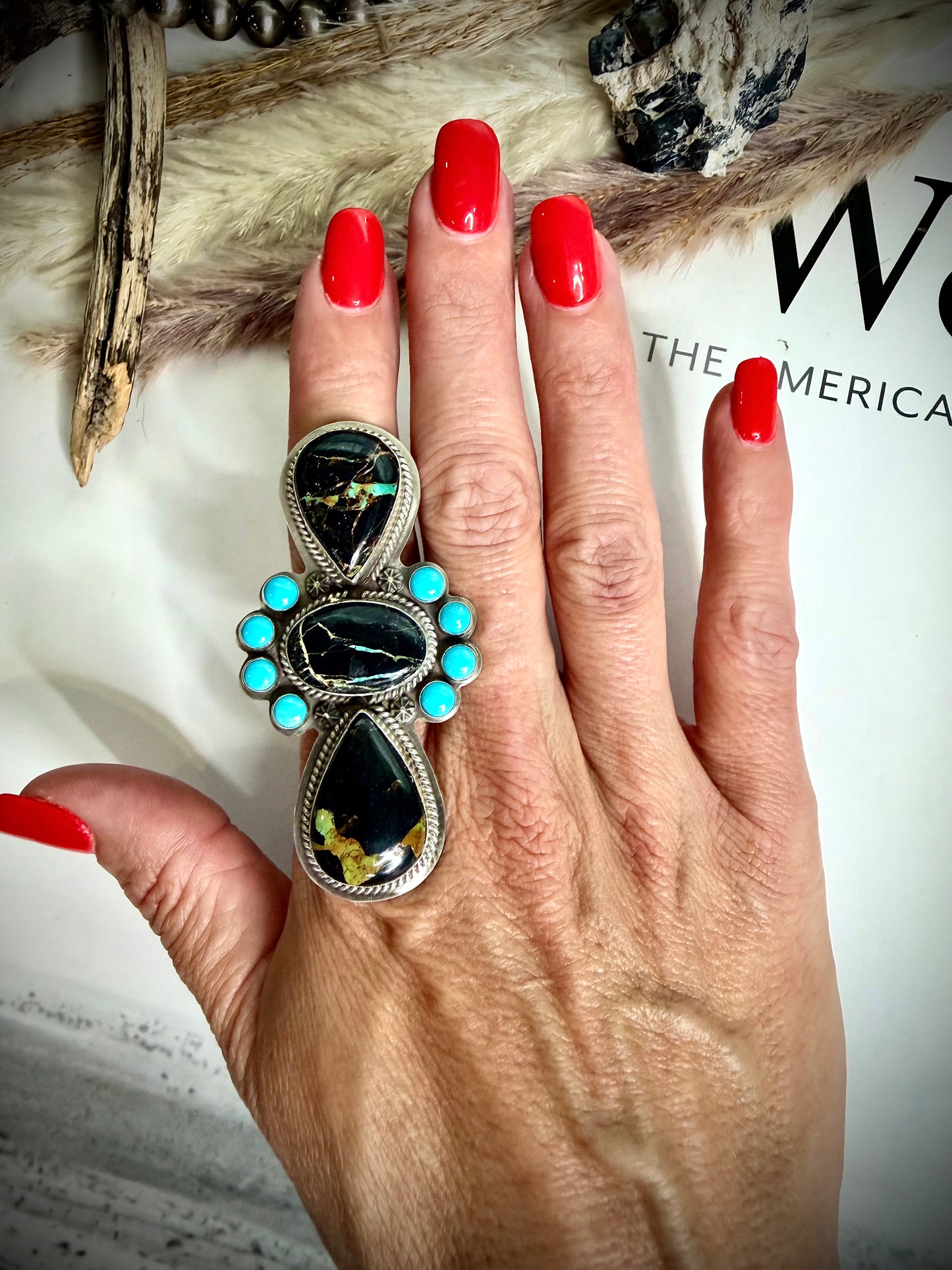 J Piaso Jr Blackjack & Sleeping Beauty Ring- size 9
