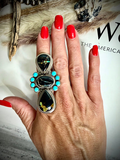 J Piaso Jr Blackjack & Sleeping Beauty Ring- size 9
