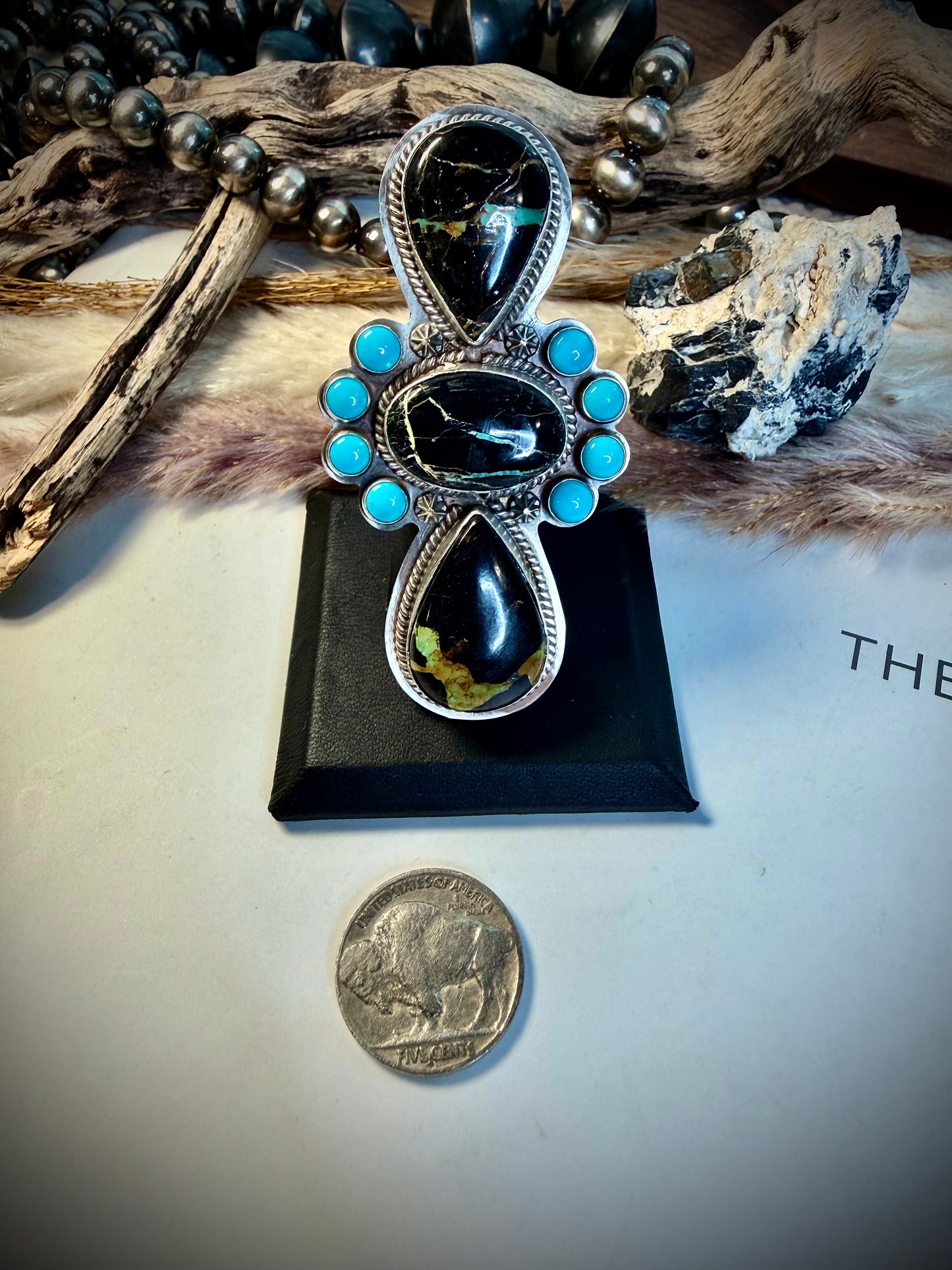 J Piaso Jr Blackjack & Sleeping Beauty Ring- size 9