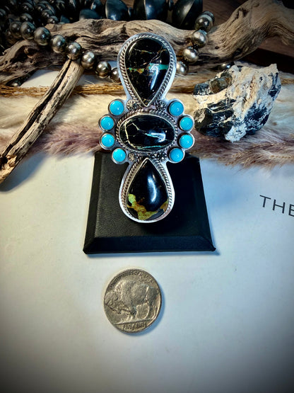 J Piaso Jr Blackjack & Sleeping Beauty Ring- size 9