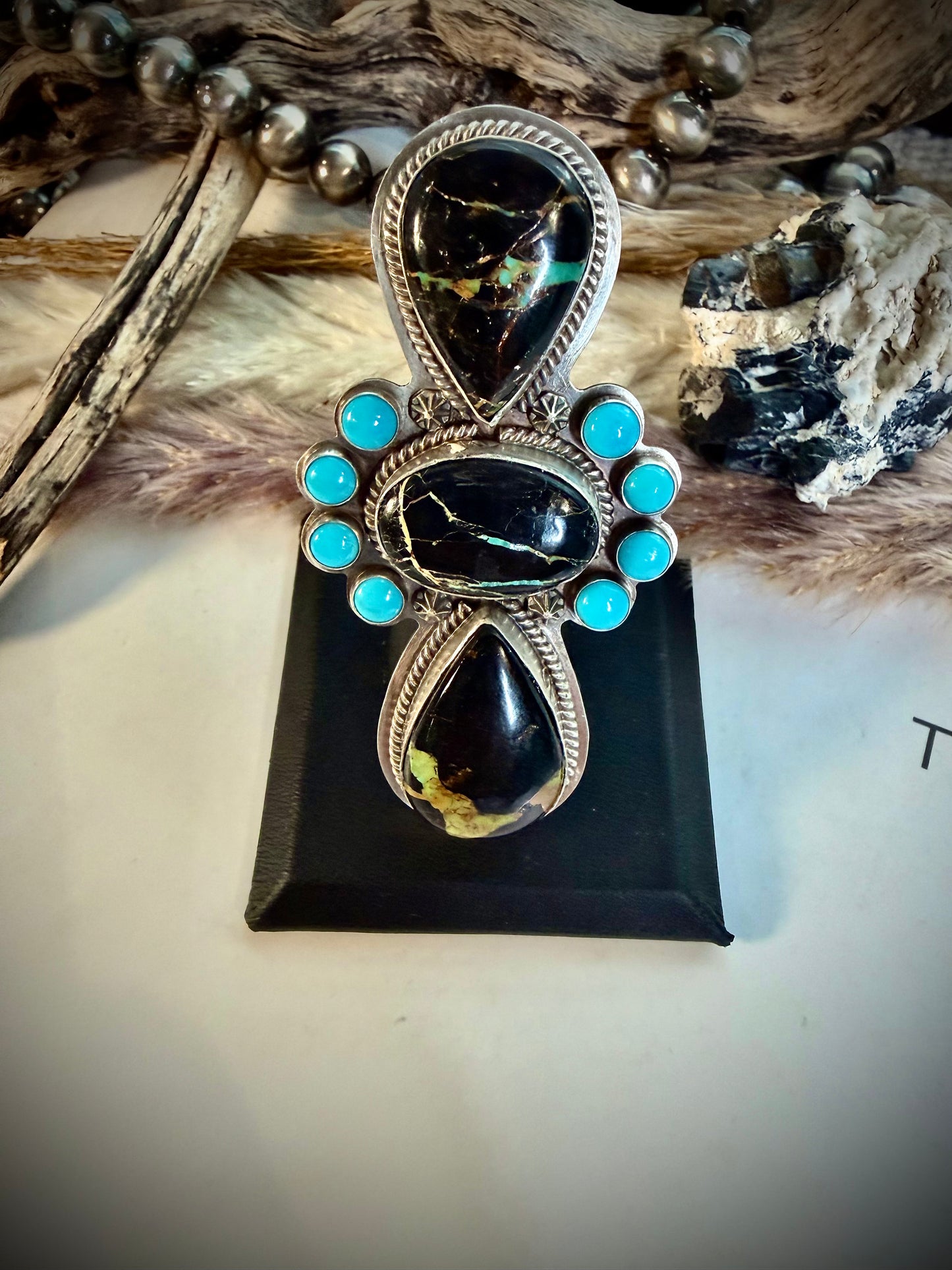 J Piaso Jr Blackjack & Sleeping Beauty Ring- size 9