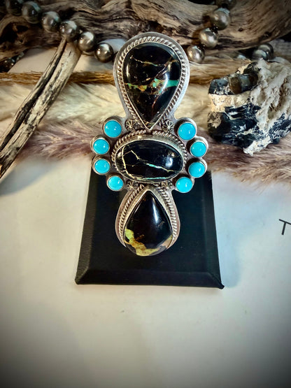 J Piaso Jr Blackjack & Sleeping Beauty Ring- size 9