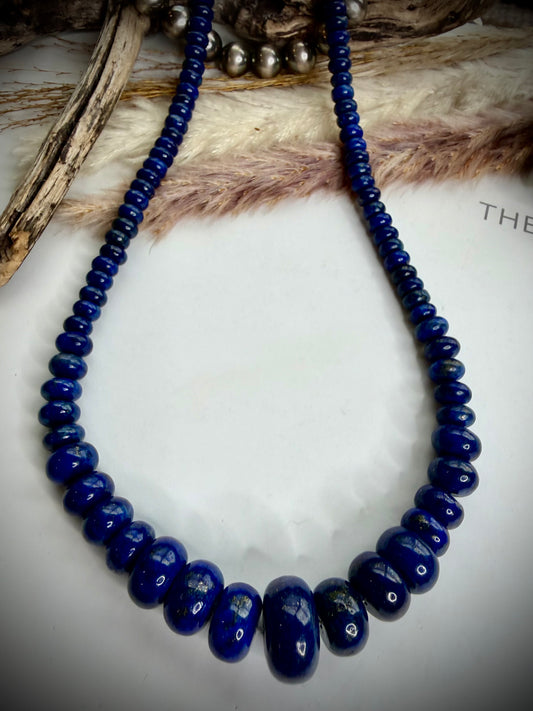 Graduated Lapis Chunky Beaded Necklace 17"