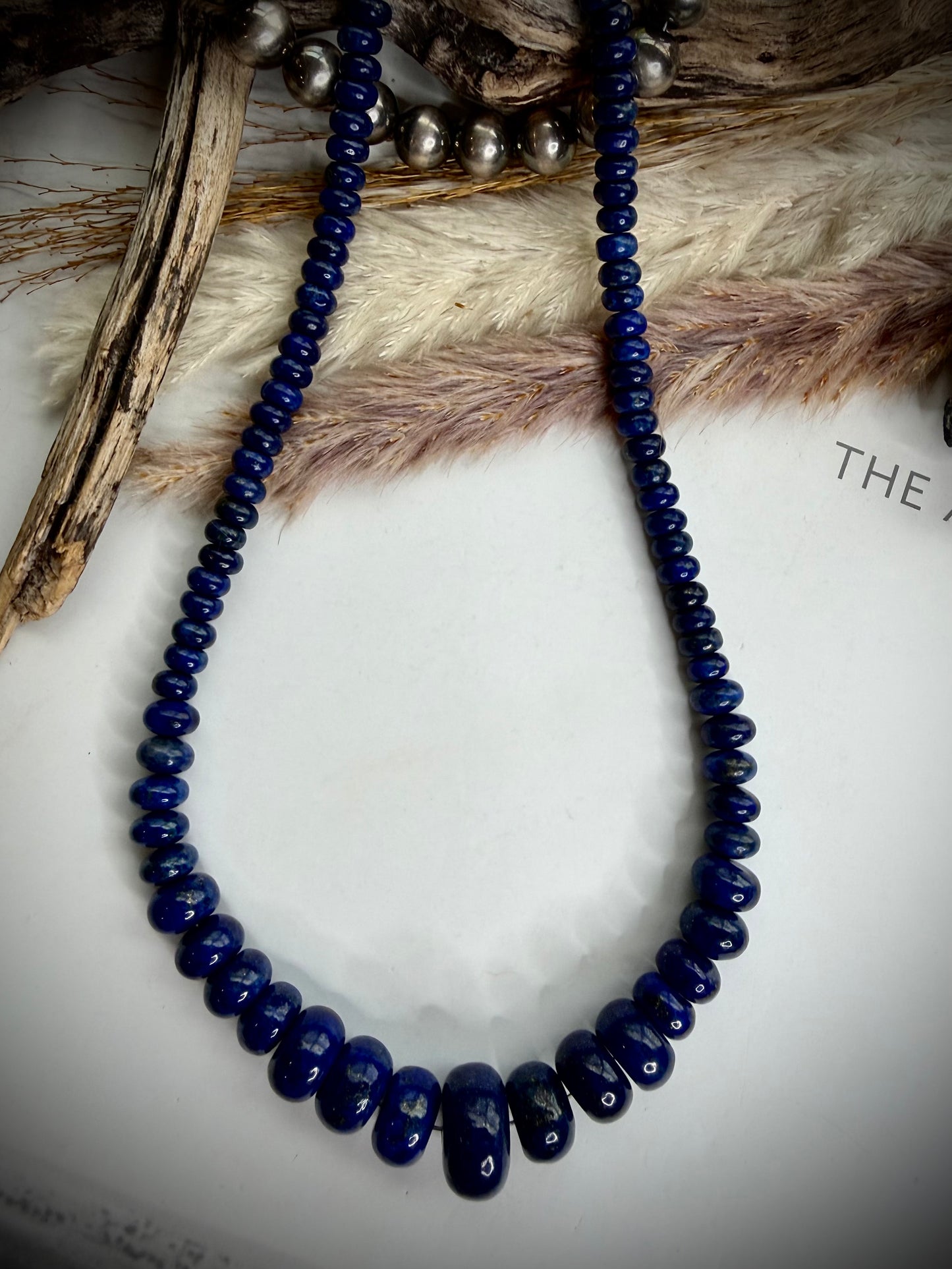 Graduated Lapis Chunky Beaded Necklace 17"