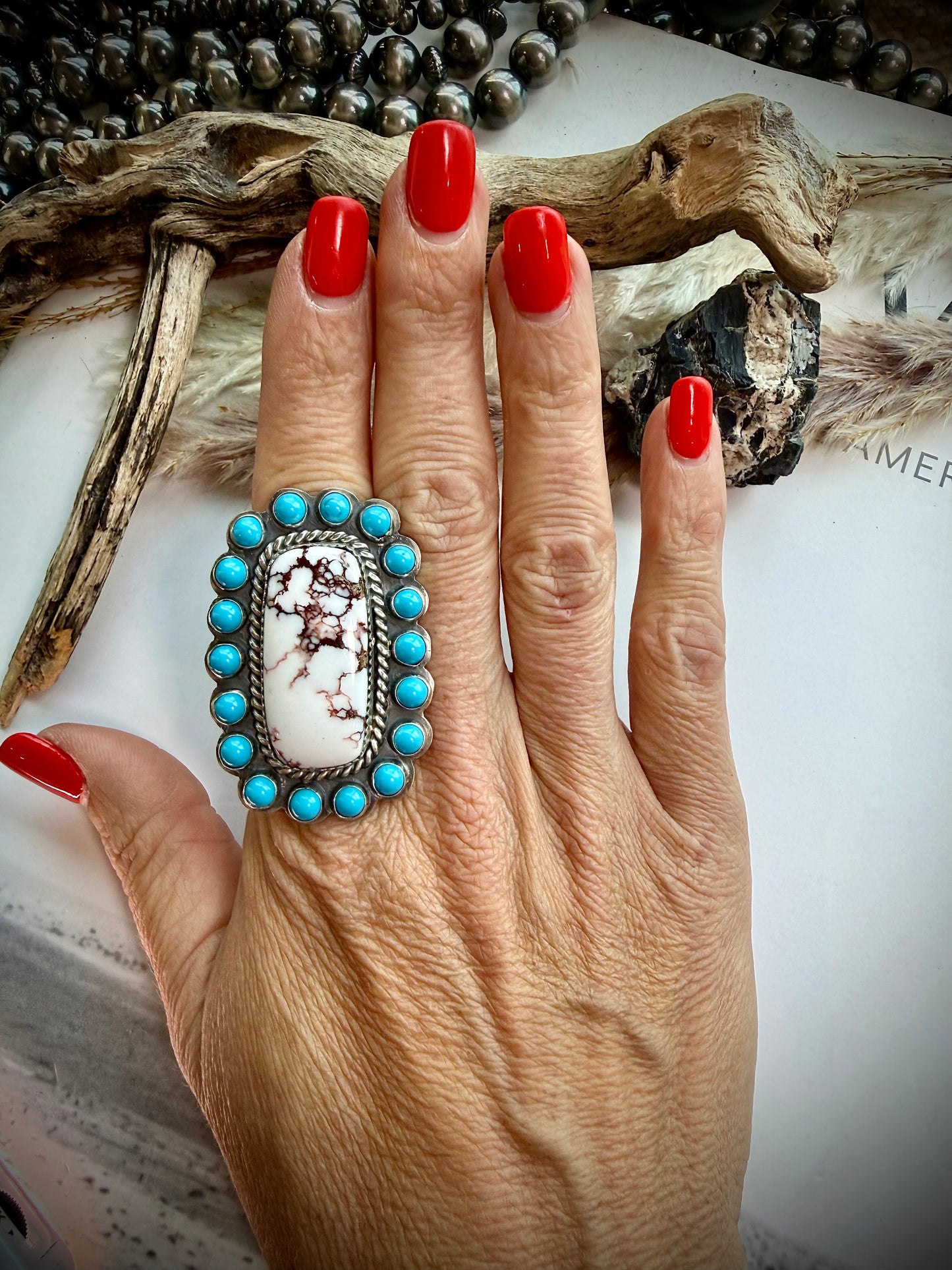 Jeff Largo Adjustable Wild Horse & Sleeping Beauty Ring
