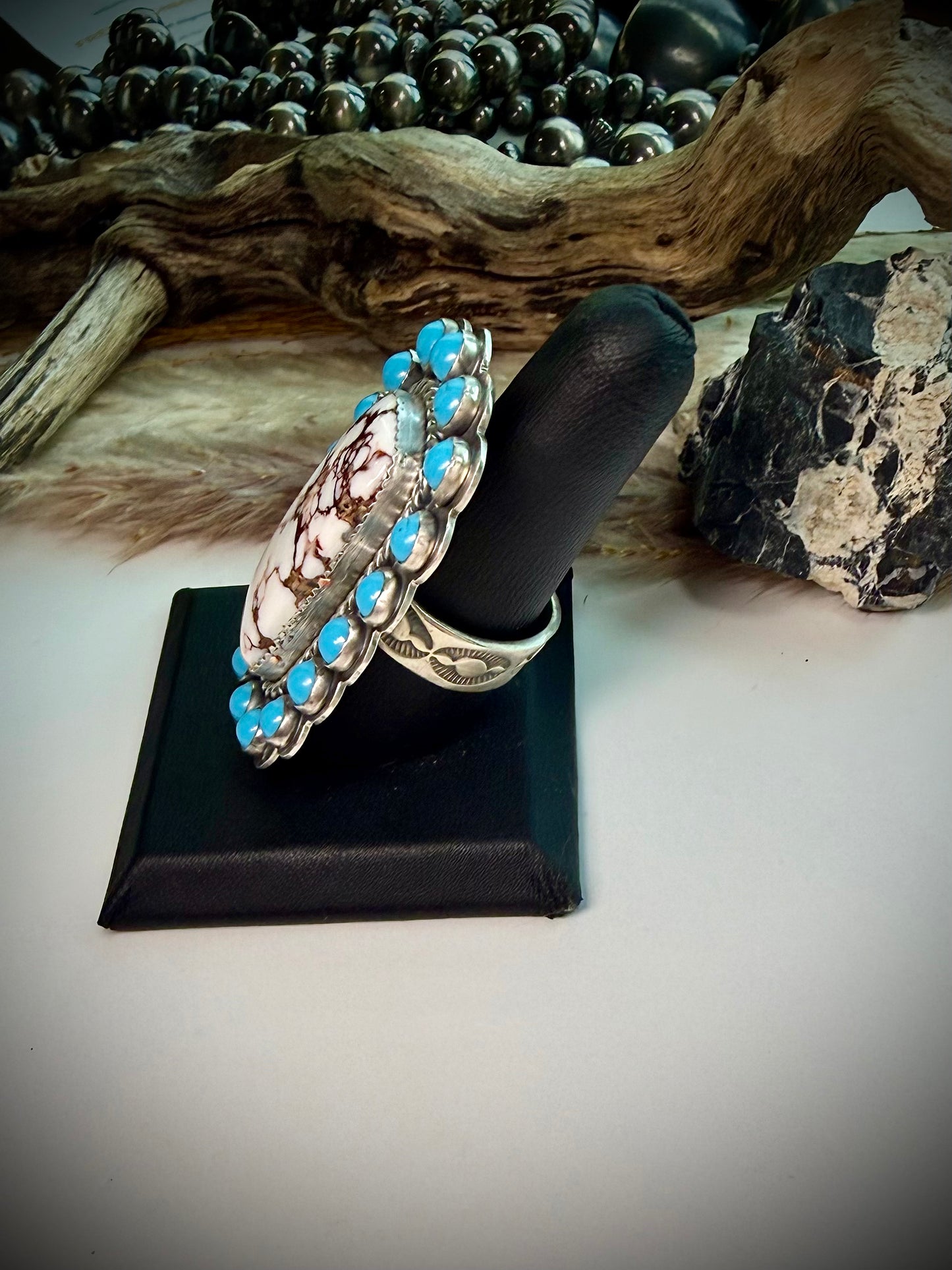 Jeff Largo Adjustable Wild Horse & Sleeping Beauty Ring