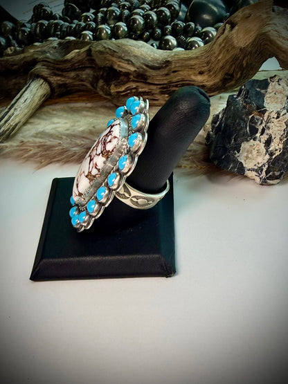 Jeff Largo Adjustable Wild Horse & Sleeping Beauty Ring