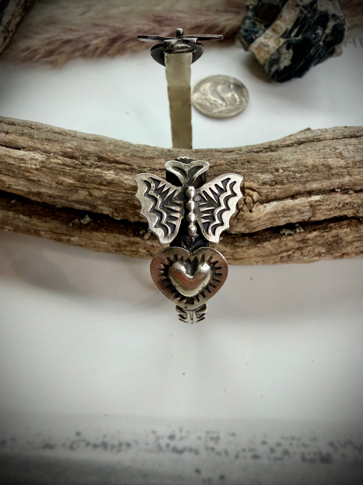 Sterling Butterfly & Heart Cuff by Chris Etsitty