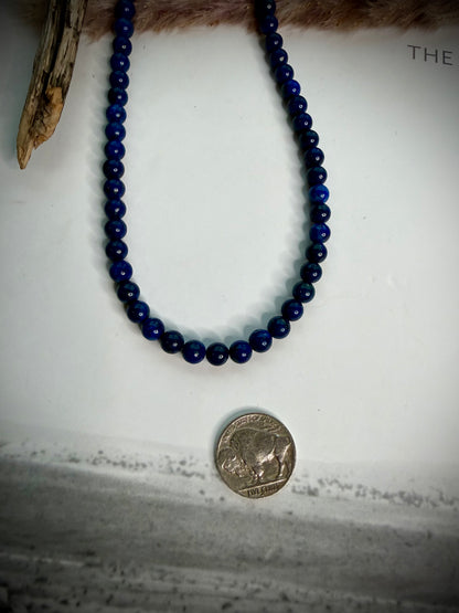 17" 6mm Lapis Beaded Necklace