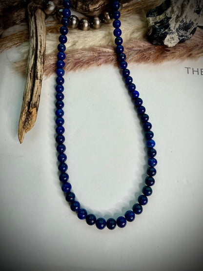 17" 6mm Lapis Beaded Necklace