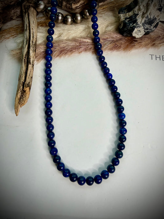 17" 6mm Lapis Beaded Necklace