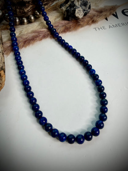 17" 6mm Lapis Beaded Necklace