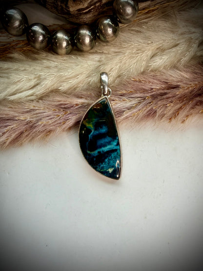 Blue Opalized Petrified Wood Pendant
