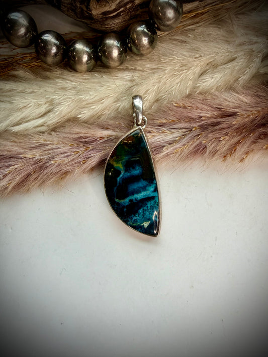Blue Opalized Petrified Wood Pendant