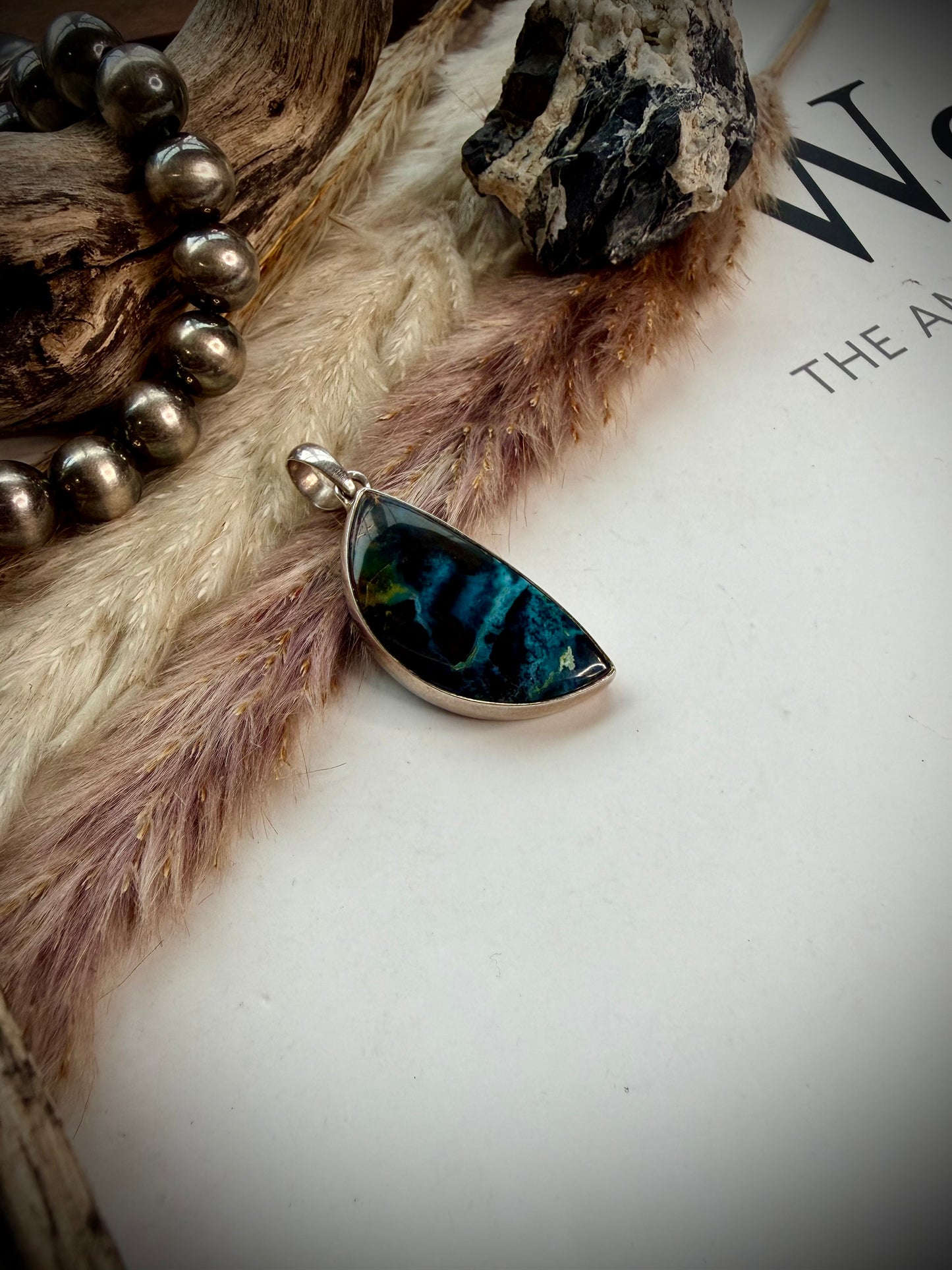 Blue Opalized Petrified Wood Pendant