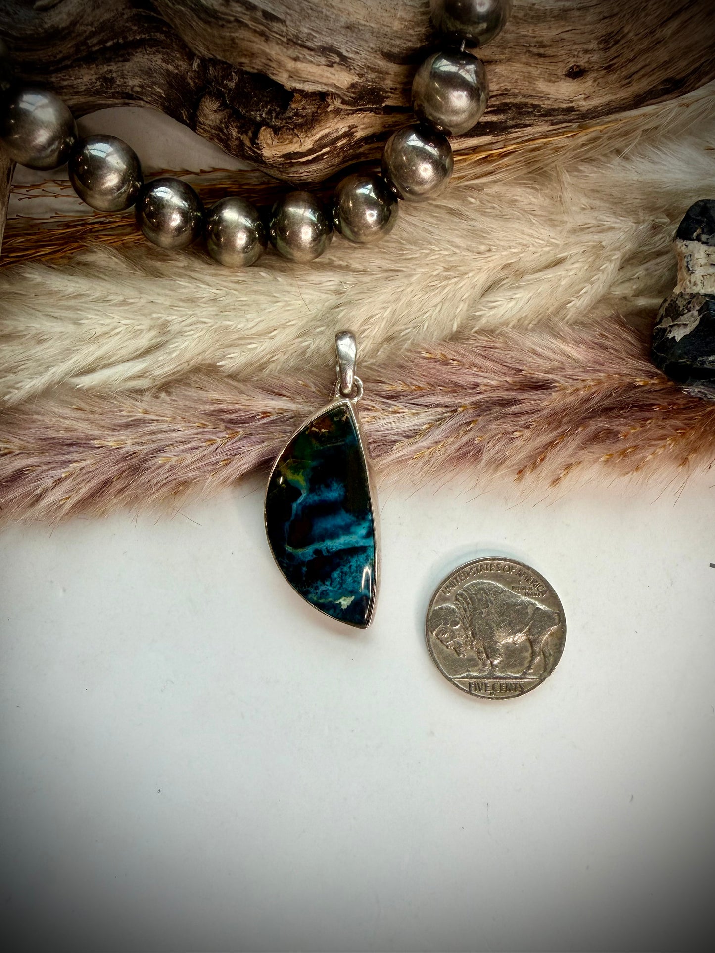 Blue Opalized Petrified Wood Pendant