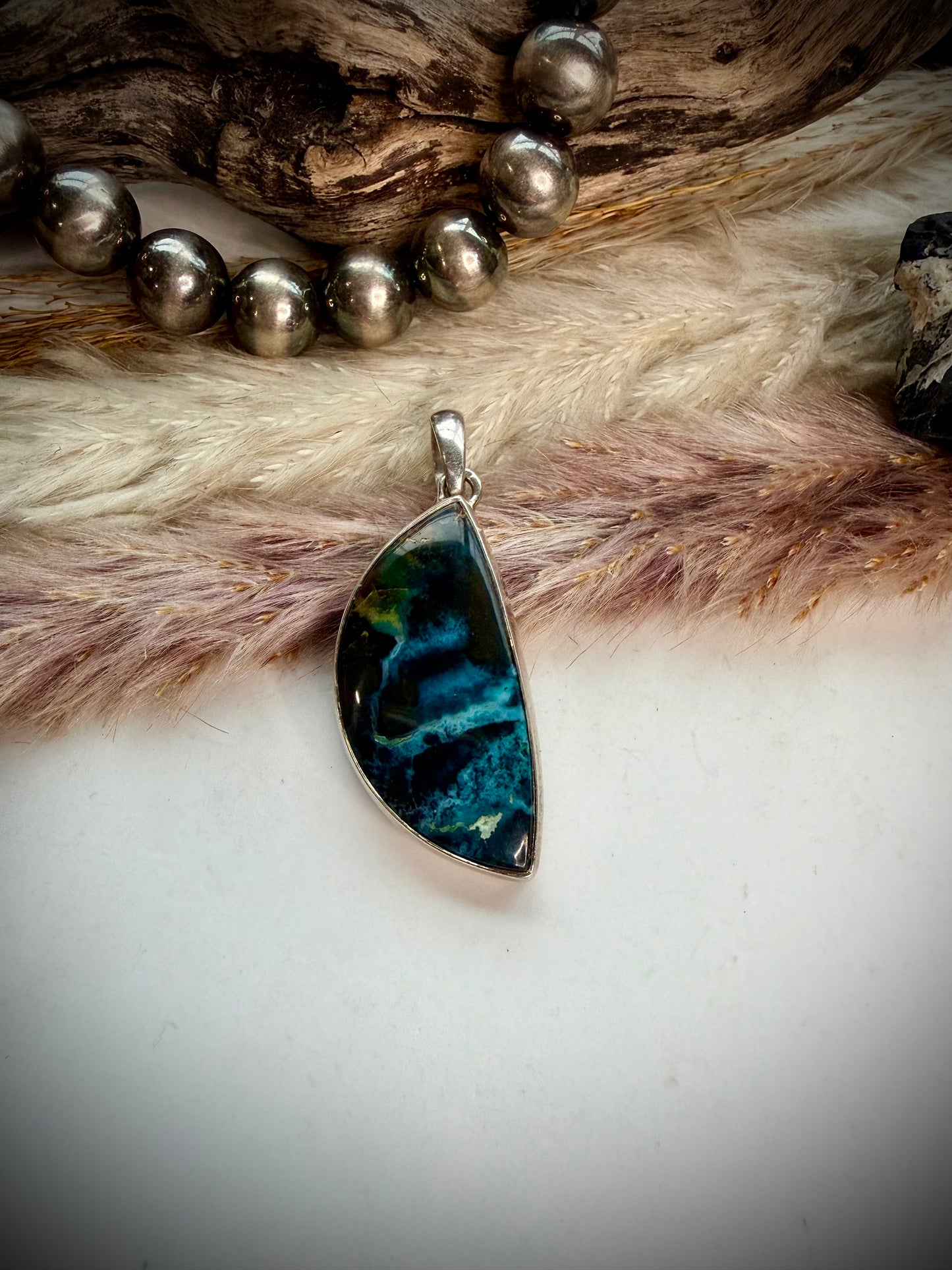 Blue Opalized Petrified Wood Pendant