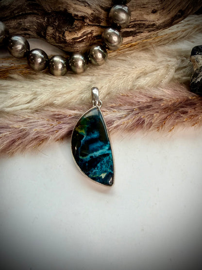 Blue Opalized Petrified Wood Pendant