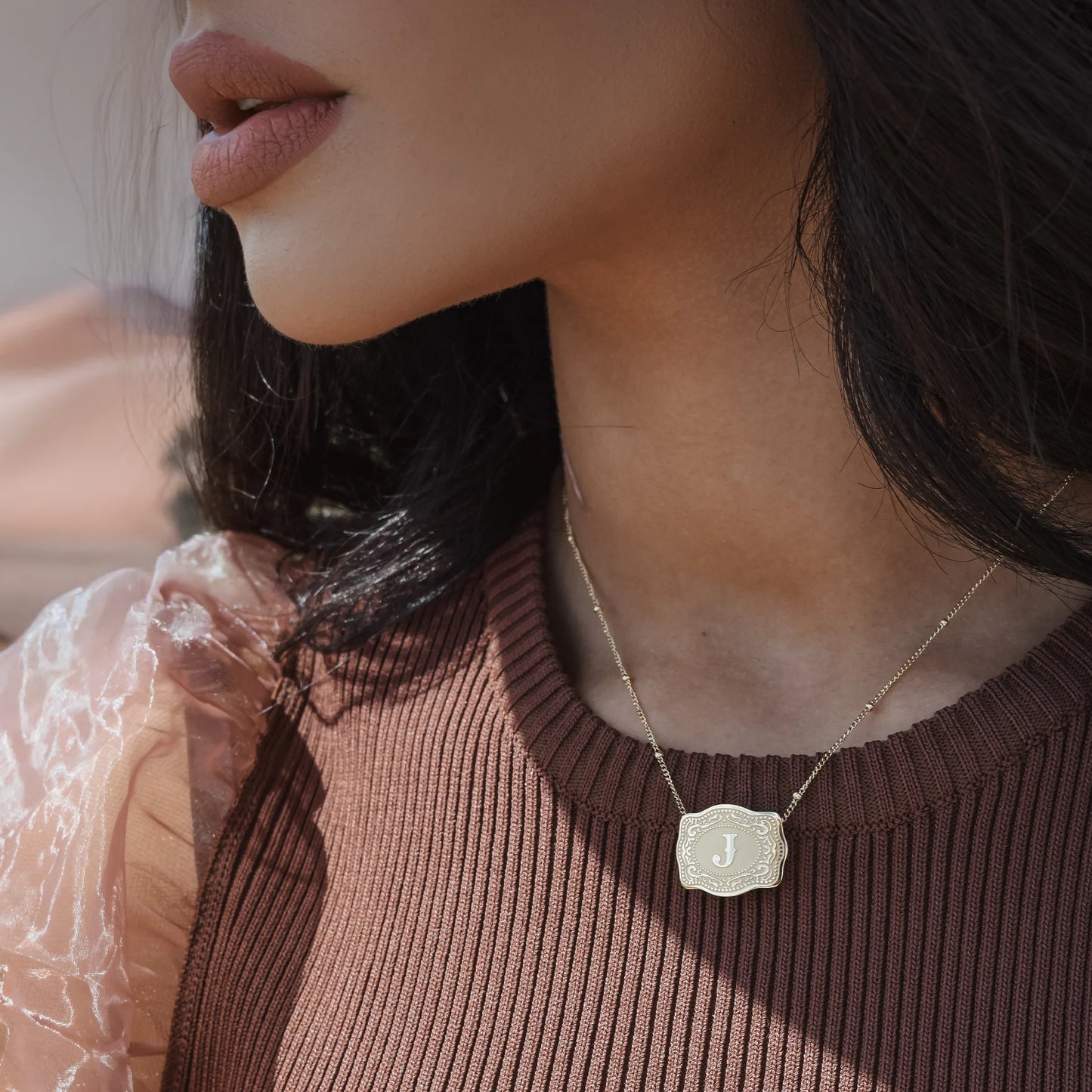 Original Mini Buckle Initial Necklaces- Gold Beaded Chain