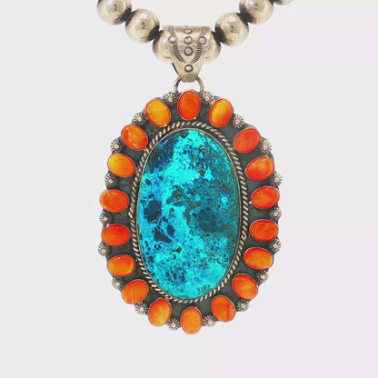 Chrysocolla & Orange Spiny Pendant