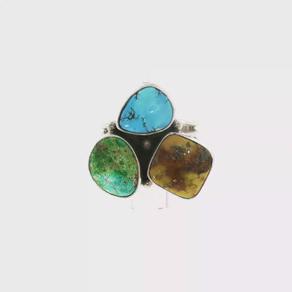 Three Stone Mixed Mine Ring- Size 10