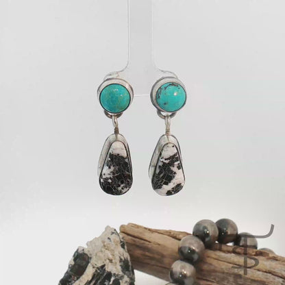 Turquoise and White Buffalo Drop Earrings