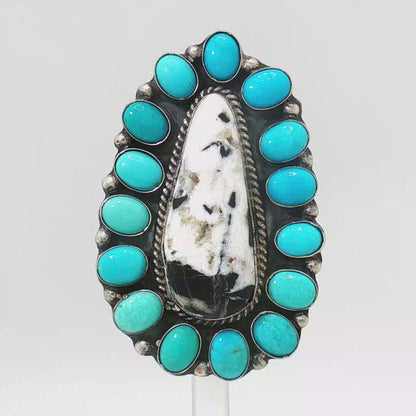 White Buffalo & Turquoise Ring- Adjustable