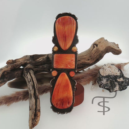 Orange Spiny Stoplight Crawler Ring, sz 8