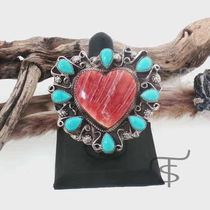 Red Spiny & Turqoise Heart Ring