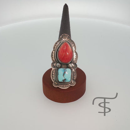 Golden Hills and Red Spiny Two Stone Ring