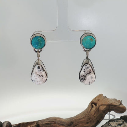 Turquoise and White Buffalo Drop Earings