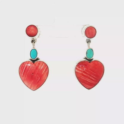 Federico Red Spiny & Turquoise Heart Earrings